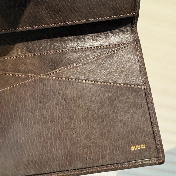 Vintage Gucci trifold Wallet brown leather classic horsebit ribbon web stripe - Picture 3 of 7